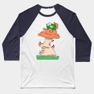 Frog sipping cold, refreshing,water on a mushroom. Baseball T-Shirt